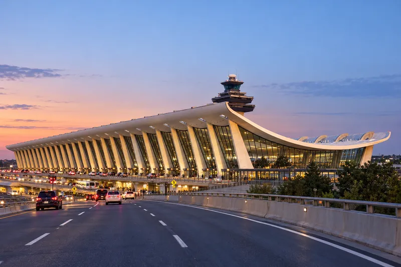 Dulles International Airport sweeping terminal roof and control tower