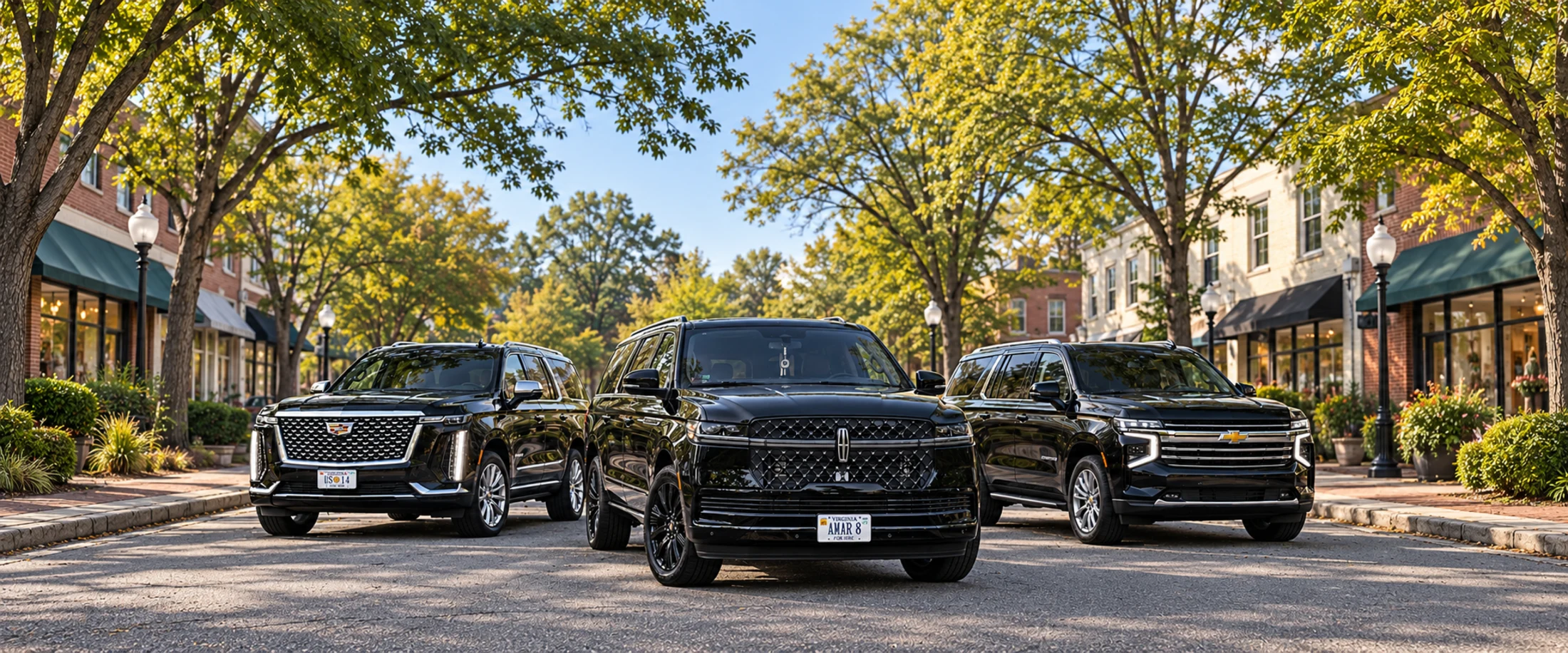 Client-inspired Lincoln Navigator L leading a three-SUV lineup in a recreated Takoma Park neighborhood streetscape