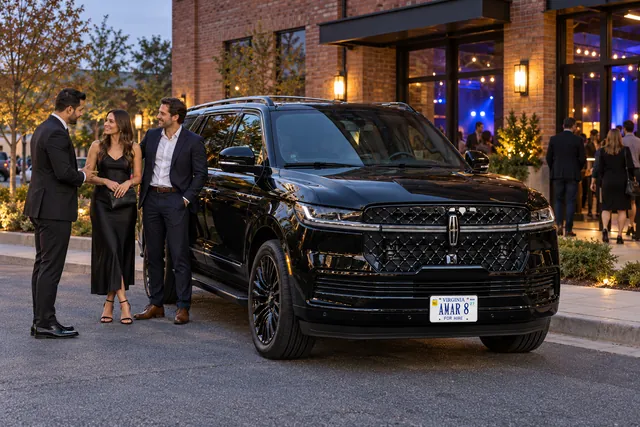 Guests and consistent chauffeur at a modest local evening event venue beside the Lincoln
