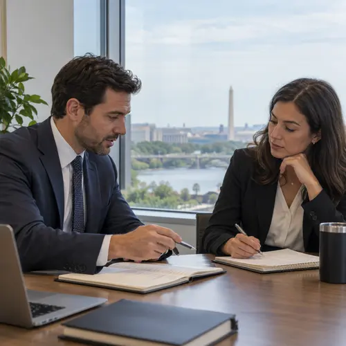 Business professionals planning a day of meetings at a local office