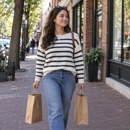 Woman carrying shopping bags along a local Alexandria retail street